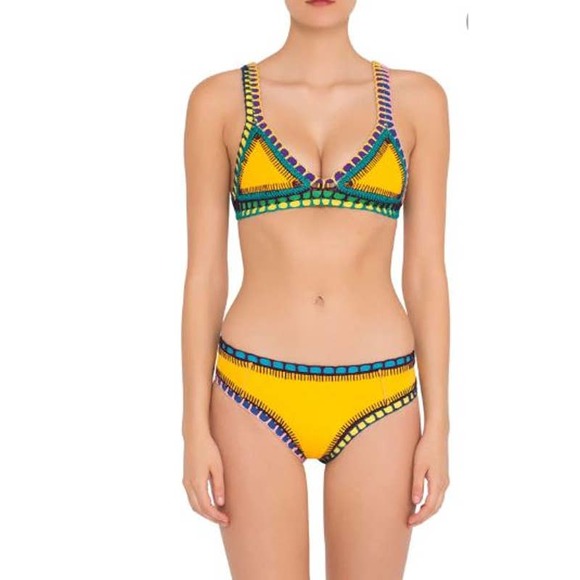 Kiini RO Bikini Yellow Triangle Top / Boy Short Bottoms M *Some Flaws*